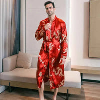 Men's Spring Autumn Silk Thin Style Oversized Long Sleeved Bathrobes