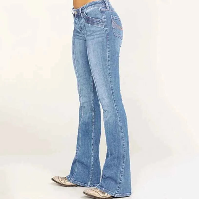 Women's Retro Washed Low Waisted Flared Jeans Casual Wide-leg Pants Female Denim Street Bottoms