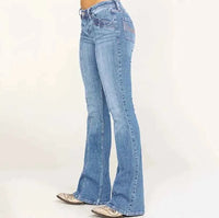 Women's Retro Washed Low Waisted Flared Jeans Casual Wide-leg Pants Female Denim Street Bottoms