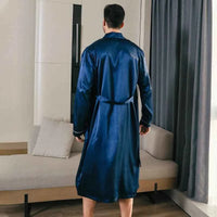 Men's spring and autumn silk thin style long sleeved bathrobes