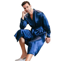 Men's spring and autumn silk thin style long sleeved bathrobes