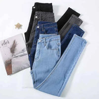 Stretch Denim Skinny Jeans for Women Hip Lift Casual Slim Fit Trousers in Black Gray Blue