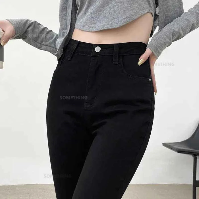 Stretch Denim Skinny Jeans for Women Hip Lift Casual Slim Fit Trousers in Black Gray Blue