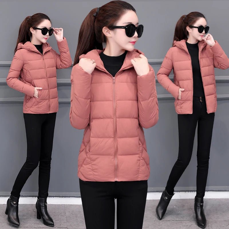 SaneShoppe - Women's Lightweight Down Cotton Hooded Jacket Warm Loose Short Outerwear