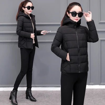 SaneShoppe - Women's Lightweight Down Cotton Hooded Jacket Warm Loose Short Outerwear