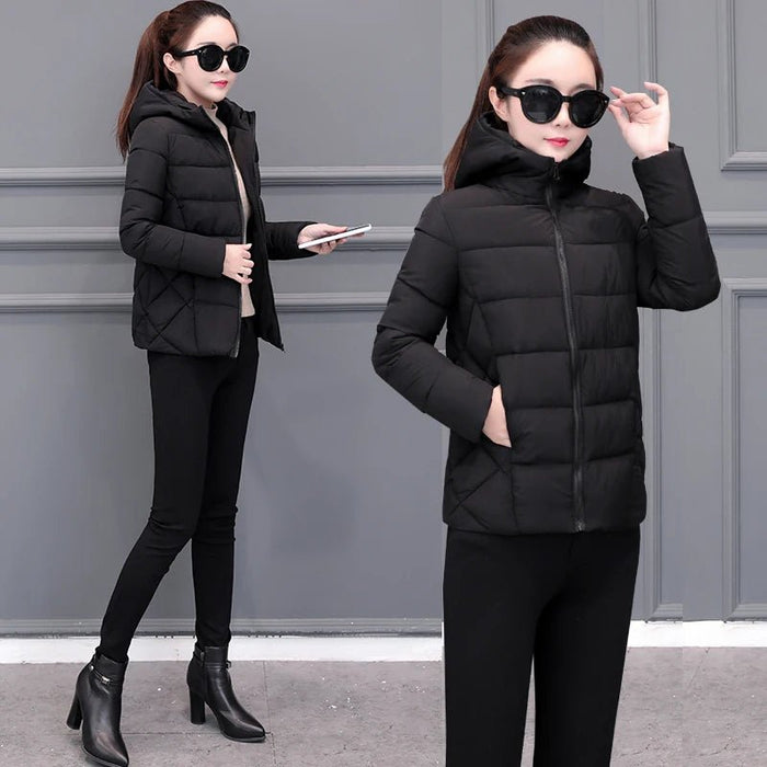 SaneShoppe - Women's Lightweight Down Cotton Hooded Jacket Warm Loose Short Outerwear