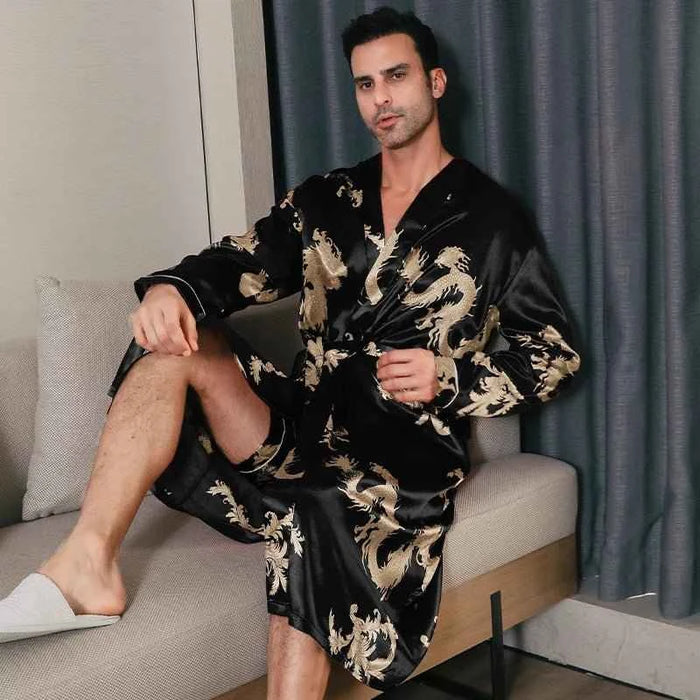 Men's Spring Autumn Silk Thin Style Oversized Long Sleeved Bathrobes