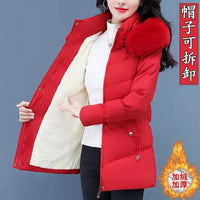 SaneShoppe - High - Grade Ladies Down Cotton - Padded Jacket Medium Long Warm Coat for Winter 2024 Plus Size Available with Velvet Lining