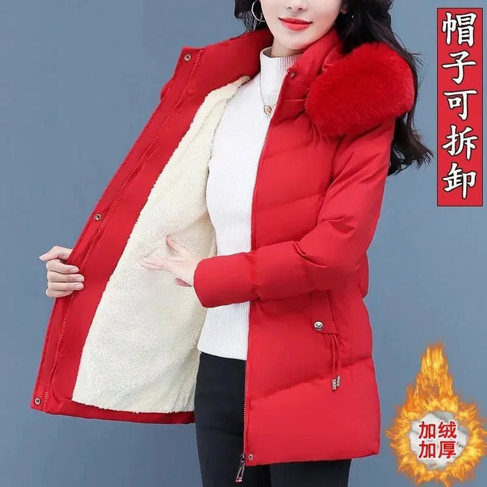 SaneShoppe - High - Grade Ladies Down Cotton - Padded Jacket Medium Long Warm Coat for Winter 2024 Plus Size Available with Velvet Lining
