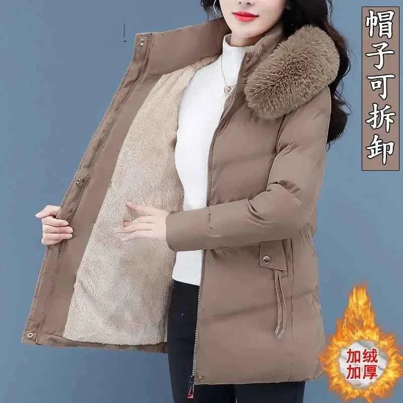 Winter 2024 Plus Size Ladies Long Down Coat with Velvet Lining