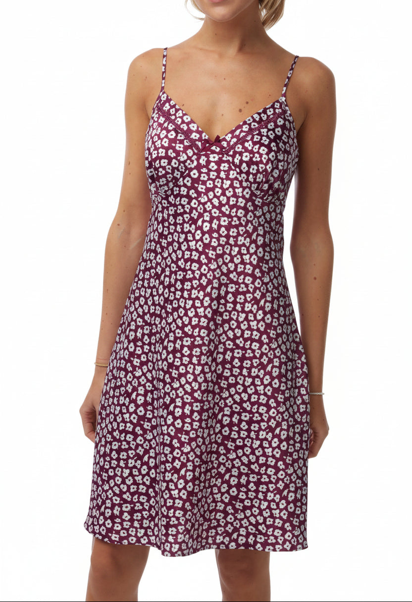 Ladies Satin Chemise Size 8 to 20 in Petit Fleur Print with Faggotting Trim