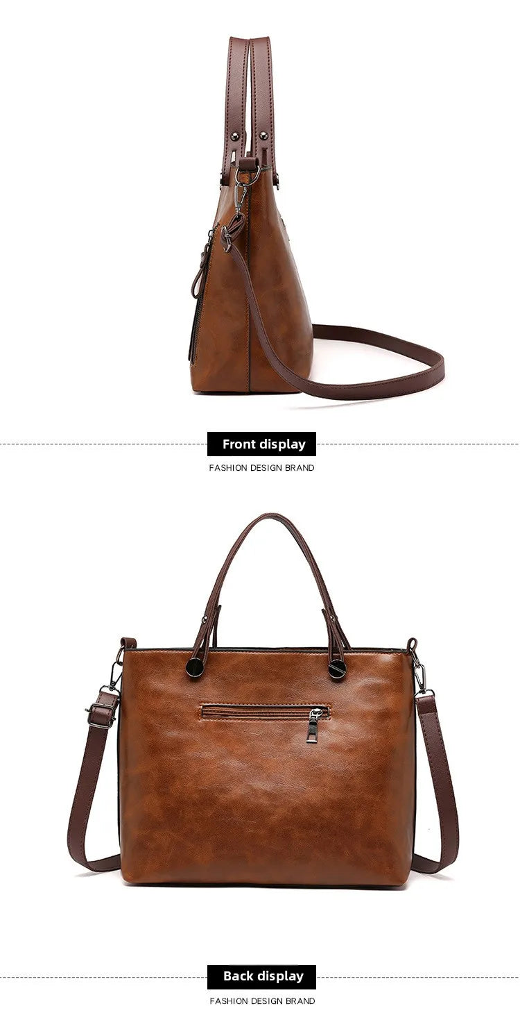 Women's Retro PU Leather Handbag Large Capacity Crossbody Tote Fashionable Shoulder Purse