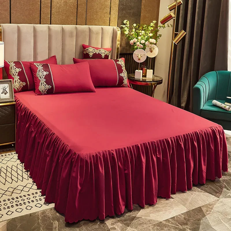 Non-slip Bed Skirt Ruffled Mattress Cover Solid Color Bedspread 1pcs Bedroom Bed Cover