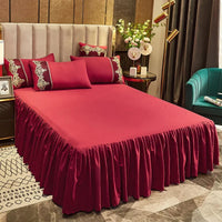 Non-slip Bed Skirt Ruffled Mattress Cover Solid Color Bedspread 1pcs Bedroom Bed Cover