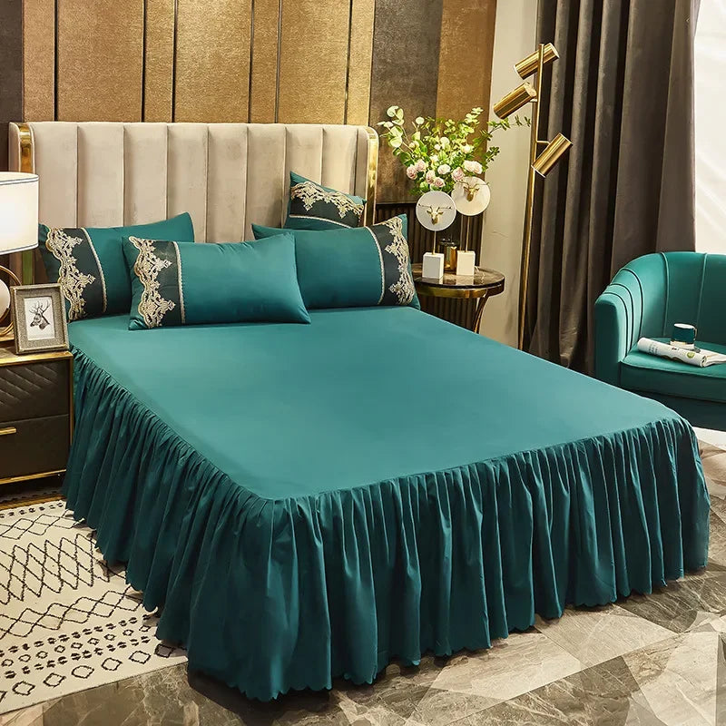 Non-slip Bed Skirt Ruffled Mattress Cover Solid Color Bedspread 1pcs Bedroom Bed Cover