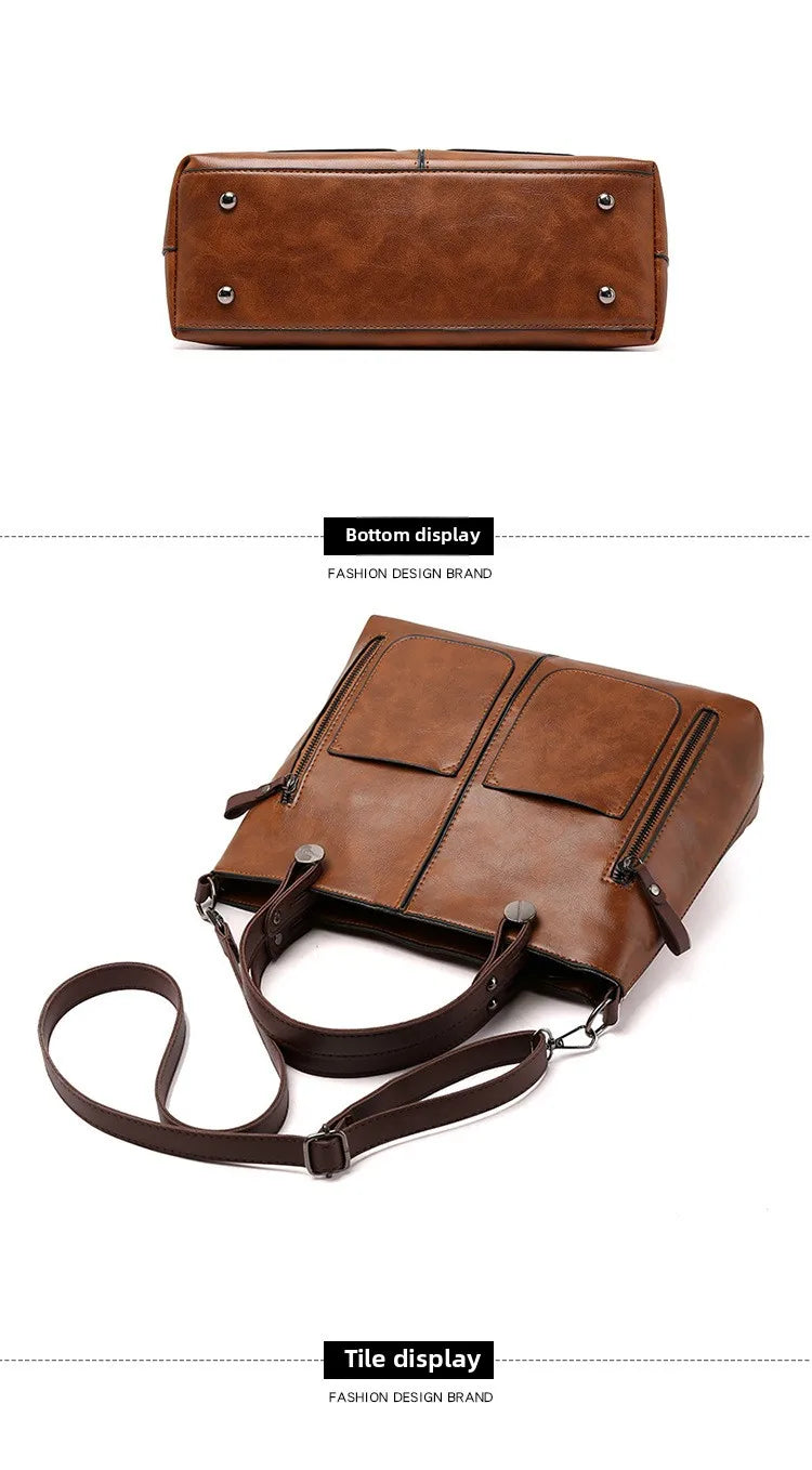 Women's Retro PU Leather Handbag Large Capacity Crossbody Tote Fashionable Shoulder Purse