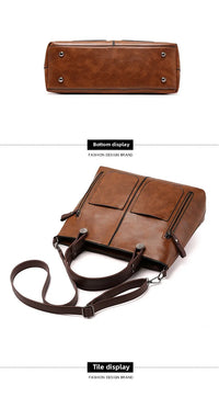 Women's Retro PU Leather Handbag Large Capacity Crossbody Tote Fashionable Shoulder Purse