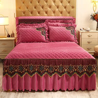 European Luxury Quilted Bed Skirt - Thicken Velvet King Size Winter Bedspread