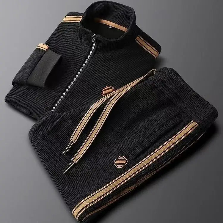Autumn Sports Men Set: Zipper Hooded Cardigan Jacket & Straight Leg Sweatpants Two-Piece Suit