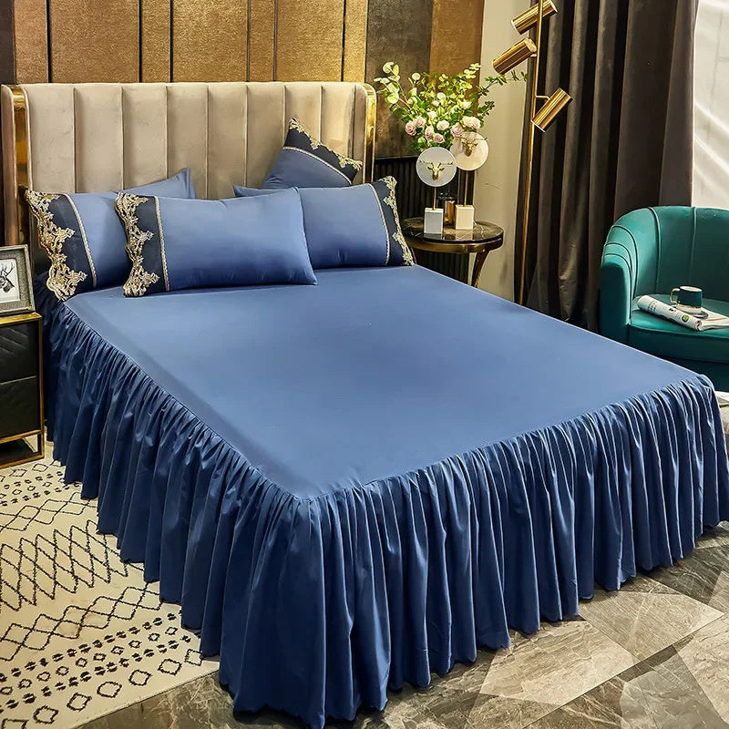 Non-slip Bed Skirt Ruffled Mattress Cover Solid Color Bedspread 1pcs Bedroom Bed Cover