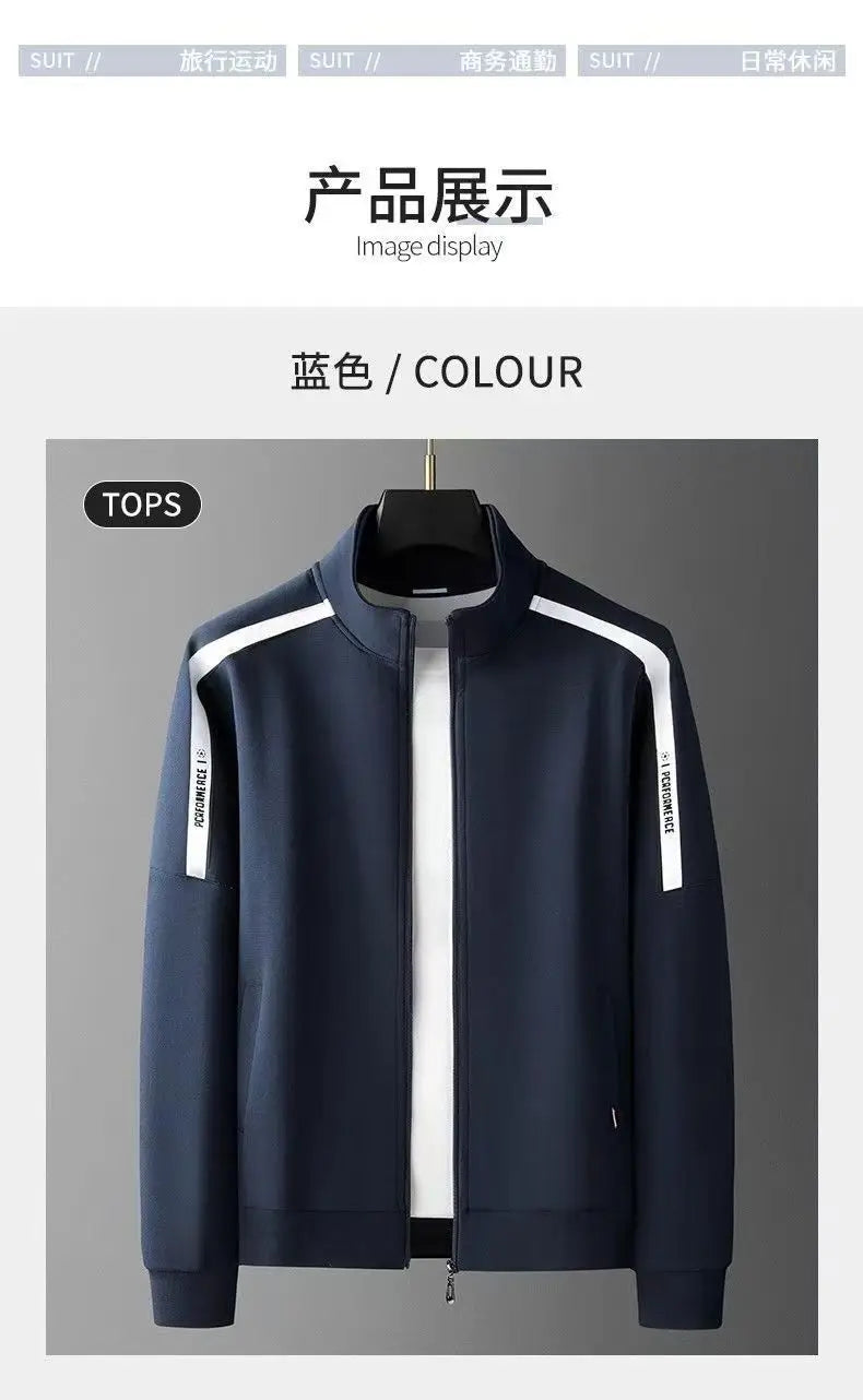 Men's Cotton Sports Suit Set – Stylish Stand Collar Sweatshirt and Casual Cardigan Pants