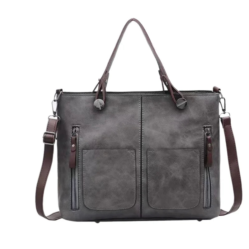 Women's Retro PU Leather Handbag Large Capacity Crossbody Tote Fashionable Shoulder Purse