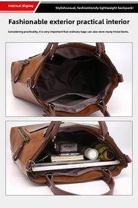 Women's Retro PU Leather Handbag Large Capacity Crossbody Tote Fashionable Shoulder Purse