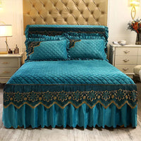 European Luxury Quilted Bed Skirt - Thicken Velvet King Size Winter Bedspread