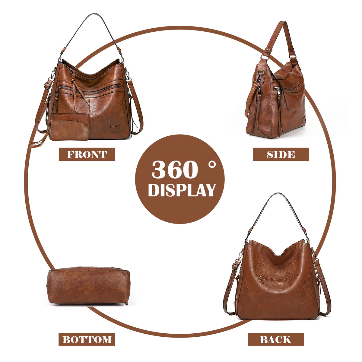 Women Designer Shoulder Bags - Large Leather Shoulder Handbags for Travel & Weekend Outdoor Use