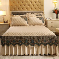 European Luxury Quilted Bed Skirt - Thicken Velvet King Size Winter Bedspread