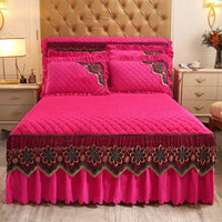 European Luxury Quilted Bed Skirt - Thicken Velvet King Size Winter Bedspread