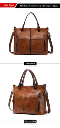 Women's Retro PU Leather Handbag Large Capacity Crossbody Tote Fashionable Shoulder Purse