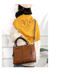 Women's Retro PU Leather Handbag Large Capacity Crossbody Tote Fashionable Shoulder Purse
