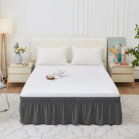 Bed Skirt Ruffles Wrap Around Style Elastic Washable Bed Dust Cover Solid Color Bed Protector for Hotels