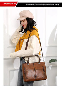 Women's Retro PU Leather Handbag Large Capacity Crossbody Tote Fashionable Shoulder Purse