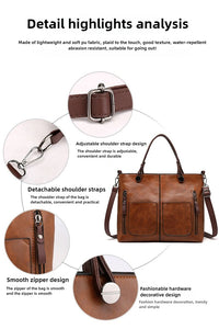 Women's Retro PU Leather Handbag Large Capacity Crossbody Tote Fashionable Shoulder Purse