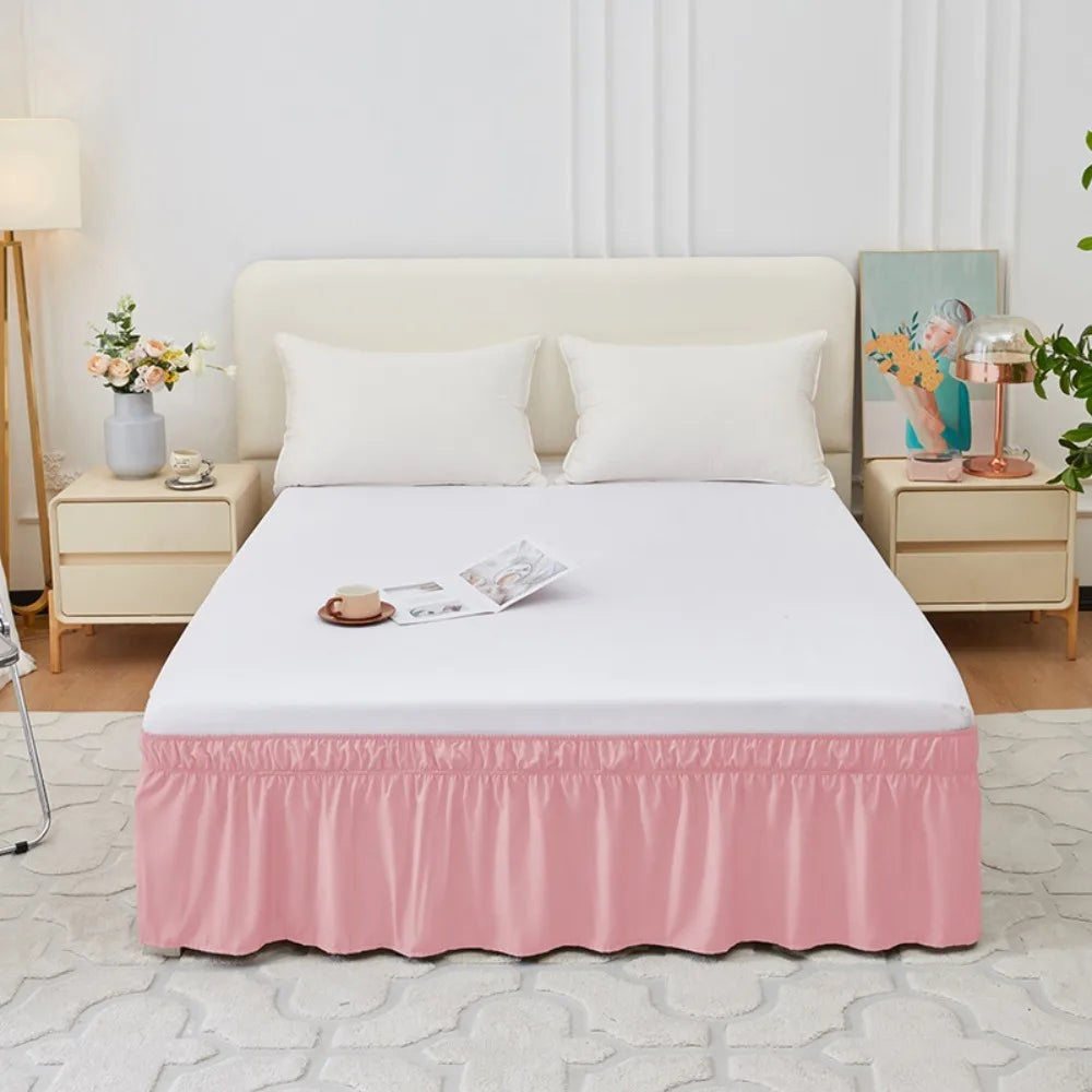 Bed Skirt Ruffles Wrap Around Style Elastic Washable Bed Dust Cover Solid Color Bed Protector for Hotels