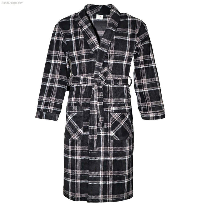 SaneShoppe Men's Soft Warm Fleece Dressing Gown with Checkered Pattern