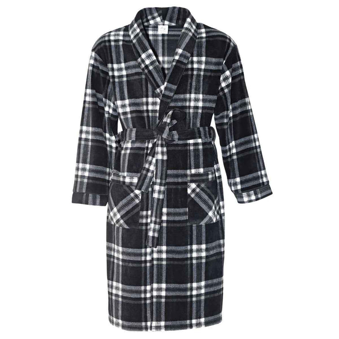 Men's Fleece Dressing Gown - Soft Warm Checkered Pattern
