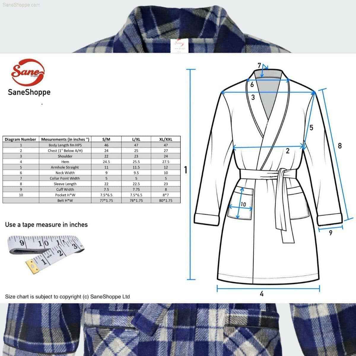 Men's Fleece Dressing Gown - Soft Warm Checkered Pattern