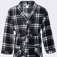 Men's Fleece Dressing Gown - Soft Warm Checkered Pattern
