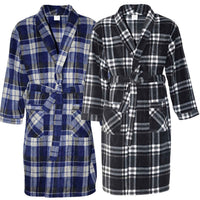 Men's Fleece Dressing Gown - Soft Warm Checkered Pattern