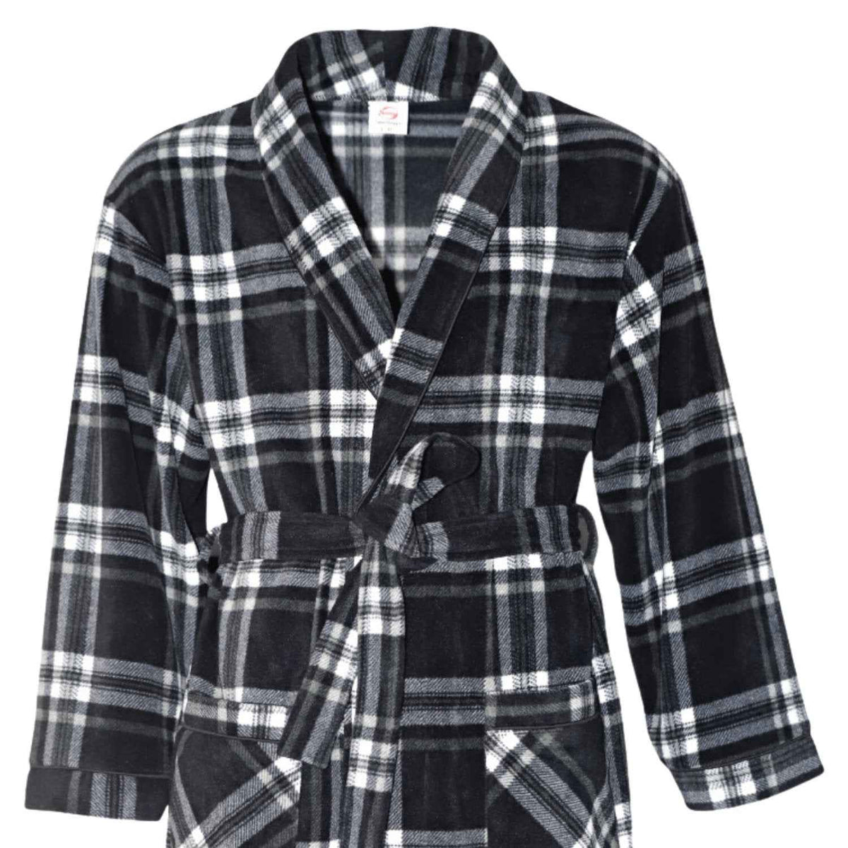 Men's Fleece Dressing Gown - Soft Warm Checkered Pattern