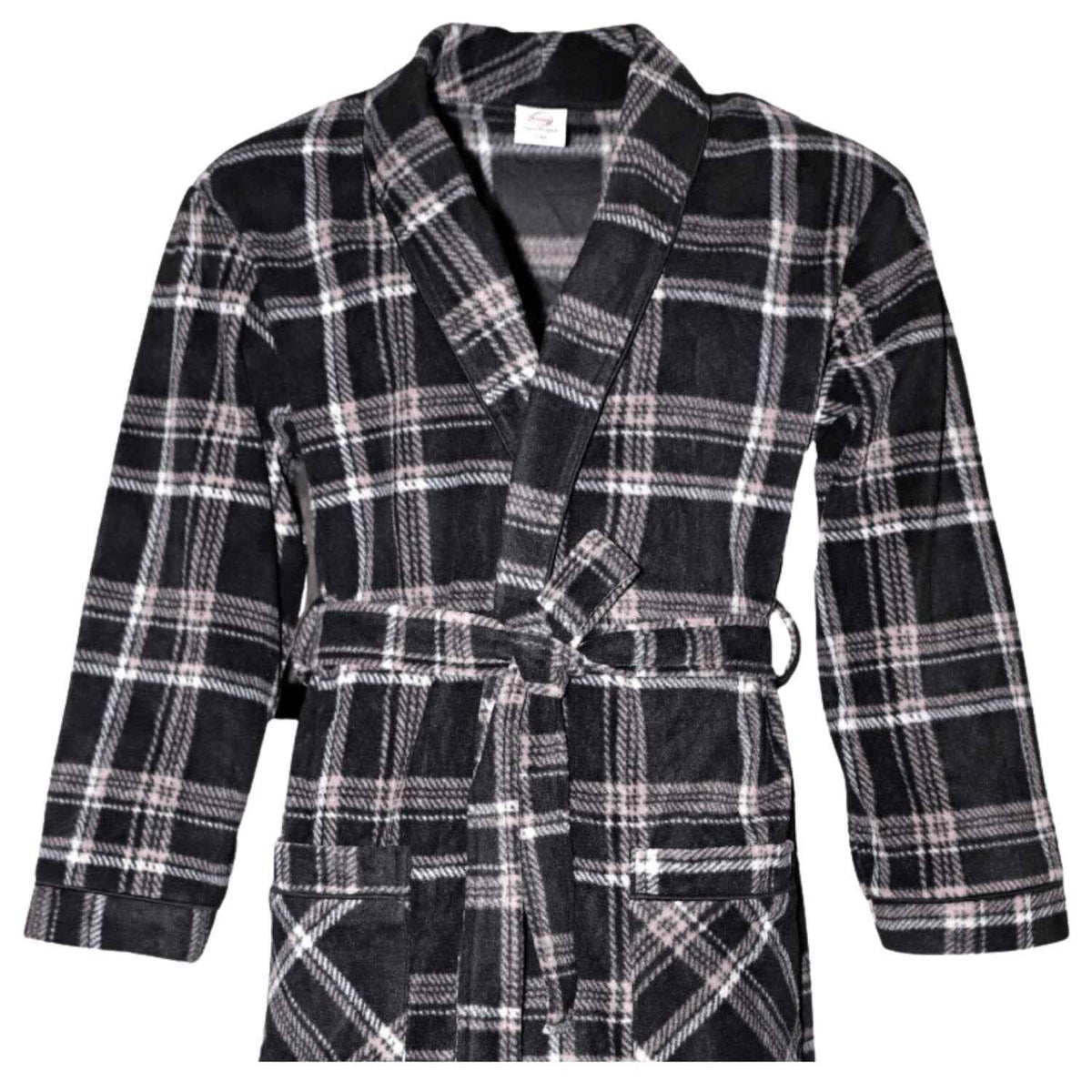 Men's Fleece Dressing Gown - Soft Warm Checkered Pattern