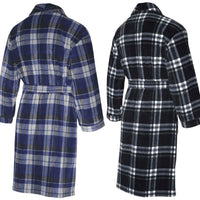 Men's Fleece Dressing Gown - Soft Warm Checkered Pattern