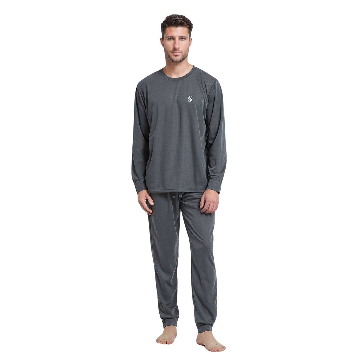 SaneShoppe - Men's Dark Grey Loungewear Set with Long Sleeve Pyjamas