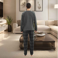 Fluffy Men's Fleece Pajama Set, Thermal Pyjamas in Grey Check.