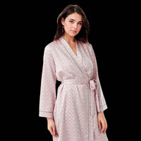 Women's Dressing Gown, Satin Kimono Bathrobe Nightwear Aqua and Coral