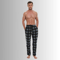 Men's Fleece Pyjama Bottoms, Lounge Pants, Blue Black