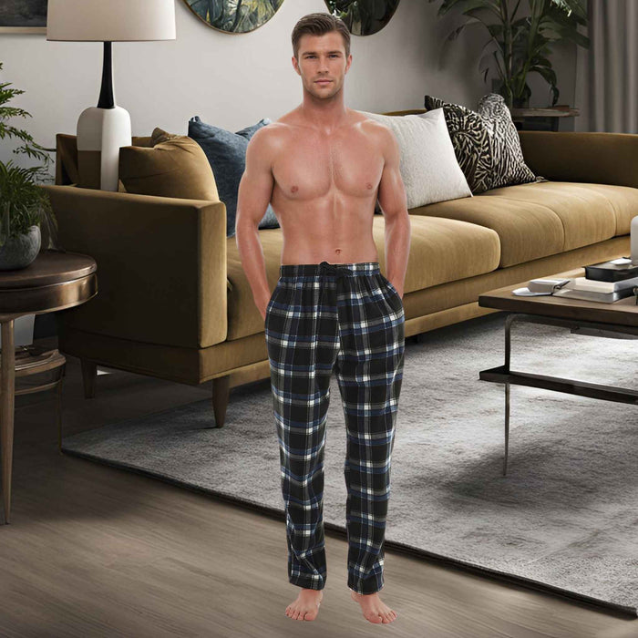 Men's Fleece Pyjama Bottoms, Lounge Pants, Blue Black